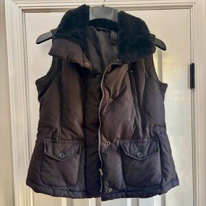 DKNY Black Winter Vest with Fur Collar Size M